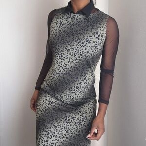 Vintage 1990s Mesh Midi Dress Leapord Print